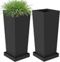 Tall Planters 30" H - 2 Pack, Tapered Pots with Drainage Insert Shelve & Trays, Metal Outdoor Planter Box for Porch, Garden, Patio, Yard (Black)