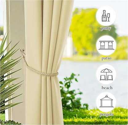 NICETOWN Extra Wide Outdoor Curtains for Patio Waterproof 2 Panels, Beige Rustproof Grommet Thick & Weighted Indoor Outdoor Curtains for Yard/Gazebo, W100 x L84 Inch