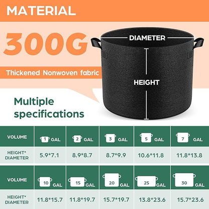 10 Pack 1 Gallon Grow Bags, Thickened Nonwoven Fabric Planter Pots with Handles, Heavy Duty 300G Garden Pots for Tomato, Potato and Vegetable