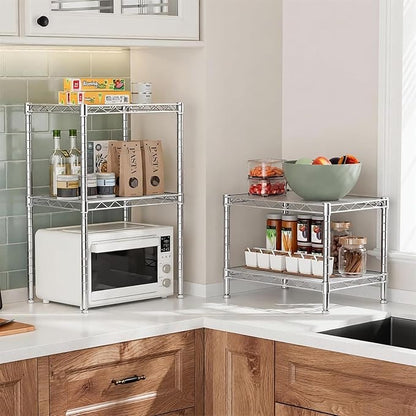 Xcity Storage Shelves, 2 Tier Heavy Duty Metal Shelving Unit with Wheels, 700 LBS Capacity Adjustable Steel Wire Shelf Organizer for Pantry, Kitchen, Garage, 14" D x 24" W x 20" H, Chrome