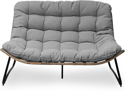 Crestlive Products Outdoor Loveseat 3PCS, Outdoor Sofa Set, All-Weather Boho Rattan Patio Furniture with Soft Cushion for Balcony, Poolside, Backyard (Without Table)