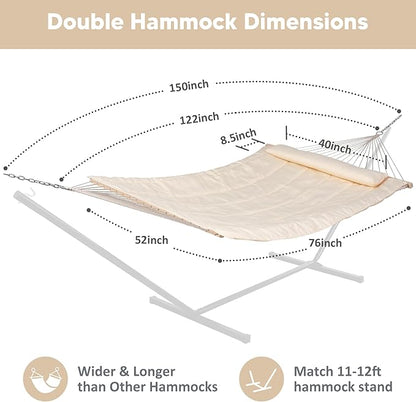 SUNCREAT Hammocks Replacement Hammock for Stand, 475 lbs Capacity, Two Person Backyard Hammock with Pad for Outside, Beige