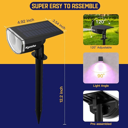Kyosho IP67 Waterproof Color Solar Spot Lights Outdoor, Color Changing Outdoor Halloween Lights, RGBW Multicolor Solar Spotlight with 9 Modes for Lawn, Pathway, Yard, 8 Pack