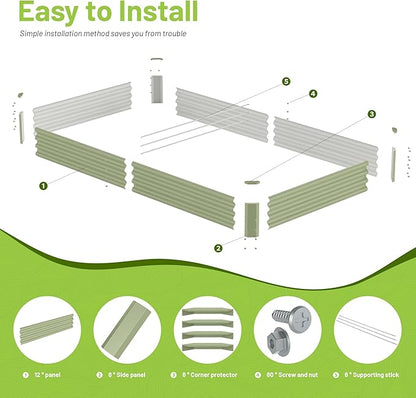 2PCS 8x4x1FT Galvanized Raised Garden Bed, Galvanized Planter Raised Garden Boxes Outdoor, Large Metal Raised Garden Beds for Vegetables-Green