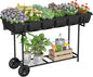 YBING Raised Garden Bed Outdoor with Wheels 42x17x29in Elevated Planter Box with Legs and Storage Shelf 6 Pocket Herb Garden Planter for Balcony Patio Deck Black