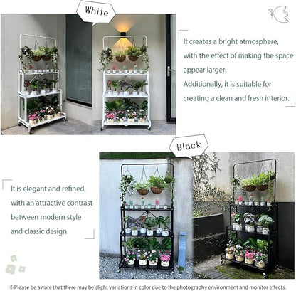 lumizone Foldable 4-Tier Plant Stand Indoor Outdoor Hanging Plant Shelf No Assembly Required Pot Placement Area With Wheels Sturdy Fall Prevention Storage Shelf Flower Pot Stand(4 Tier-White)