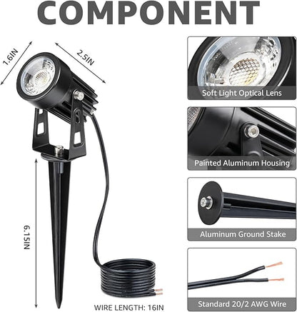 SUNVIE All-In-One LED Landscape Lighting Kit, 8-Pack Low Voltage Landscape Lights with Transformer and 65FT UL-Listed Wire, 3000K Waterproof Outdoor Uplights with Connectors for Yard House Garden Tree