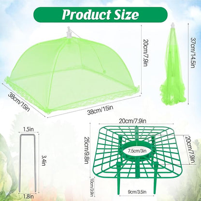 4 Sets Strawberry Plant Support with Mesh Cover - Square Gardening Frame, Animal Barrier, Iron Stakes & Storage Bag for Healthy Strawberries, Tomatoes, Veggies (Green) (4 pcs)