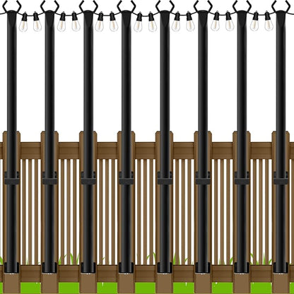 AILBTON 4.8Ft String Light Poles 8 Pack,Light Poles for Outside Lights,Outdoor with Fence Brackets Hanging Lights,Metal Stand Deck Patio Backyard