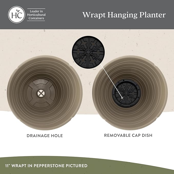 The HC Companies 13 Inch Wrapt Hanging Planters, Lightweight UV-Resistant Plastic Hanging Planters for Indoor & Outdoor Plants, 2-Pack Hanging Flower Pots for Garden, Patio & Home Decor, Green