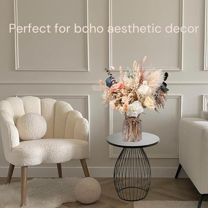 Artificial Flowers with Dried Pampas and Vase, 100 Pieces, Neutral