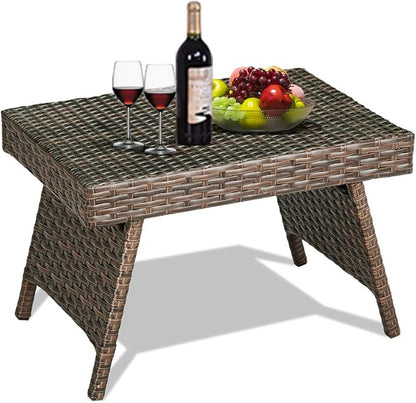 Tangkula Outdoor Folding Wicker Table, Heavy Duty Rattan Foldable Standing by TANGKULA