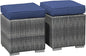 Patiorama 2 Pieces Assembled Outdoor Patio Ottoman, Indoor Outdoor All-Weather Grey Wicker Rattan Outdoor Footstool Footrest Seat w/Navy Blue Cushions,Outdoor Ottoman for Patio,No Assembly Required