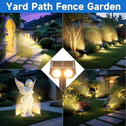 Solar Spot Lights Outdoor Adjustable Beam & PC Light Guide Column, 4 Pack Solar Lights Outdoor Waterproof IP65, 2 Modes & Auto On/Off Landscape Spotlights for Garden, Yard, Pathway, Tree (Warm Yellow)