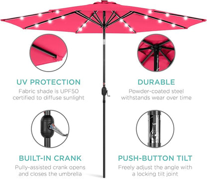 Best Choice Products 10ft Solar Polyester LED Lighted Patio Umbrella w/Tilt Adjustment and UV-Resistant Fabric