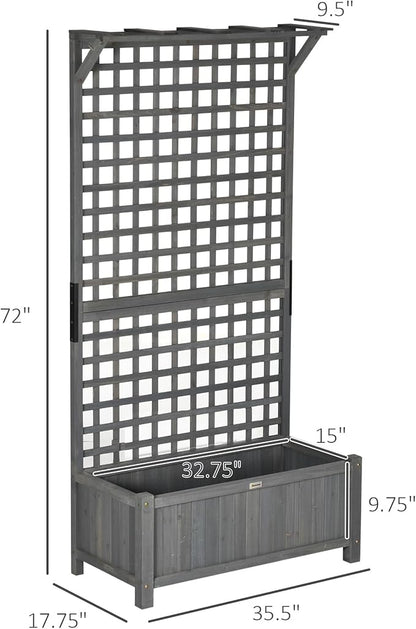 Outsunny Wood Planter with Trellis, Raised Garden Bed for Climbing Plants w/Drainage Holes and Roof, 35.5" x 17.75" x 72", Pack of 2, Dark Gray