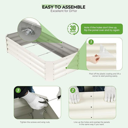 ZORMY 2 Pcs 4x2x1ft Galvanized Raised Garden Bed Outdoor, Metal Planter Boxes with Easy Assembly, Planter Raised Beds for Gardening, Flower, Plants, Vegetable, Herb - White