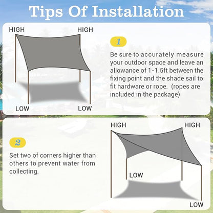 HappyTrends Sun Shade Sail,Heavy Duty UV Protection Beach Shade Canopy Wind sail,Tear and Rust Resistant Patio sail Shade for Yard Deck Lawn Garden Rectangle Sunshade(12'x 16',Grey)
