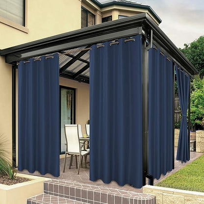 BONZER Outdoor Curtains for Patio Water Resistant Heavy Privacy Light Filtering Grommet Outside Curtains for Porch, Pergola, Gazebo, 1 Panel, 54W x 108L inch, Navy