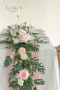 Artificial Flower Garland, 6 Ft Blush and Cream Eucalyptus Rose Runner