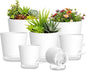 Plant Pots 4/5/5.5/6/6.5/7/8 Inch Self Watering Pots, 7 Pack Plastic Planters with Drainage Holes and Clear Saucers,Plastic Flower Pots,Nursery Planting Pot for Indoor Out Door Plants(White)
