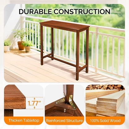 VINGLI Wooden Outdoor Bar Table, Wood Patio Counter Height Table, Weather-Resistant Patio Pub Table for Garden, Balcony, Poolside, Backyard, Indoor Use (Brown, 39")