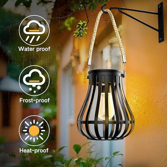 Lanterns: Black Waterproof Solar Hanging Lantern, 24 Ceramic Cores