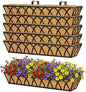 Y&M 30 Inch Fence Metal Hanging Flower Planter Window Basket Deck Railing Planter Boxes for Outdoor Garden Lawn, Window Deck with Coco Liner,6pcs