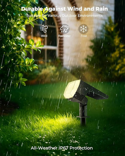6 Packs Solar Spot Lights Outdoor, 64 LED 3000K Solar Lights Outdoor, IP67 Waterproof, Adjustable Brightness Dusk to Dawn Solar Spotlights for Garden, Yard, Lawn, Walkway, Driveway - Warm White