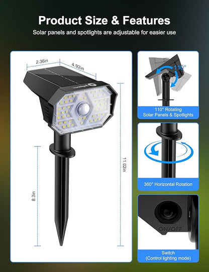 Brightown 6 Pack Solar Motion Lights Outdoor Waterproof, Motion Sensor Spot Lights- 58 LED/3 Modes Solar Powered Spotlights 2-in-1 Auto On/Off for Outside Yard Wall Garden, Cool White