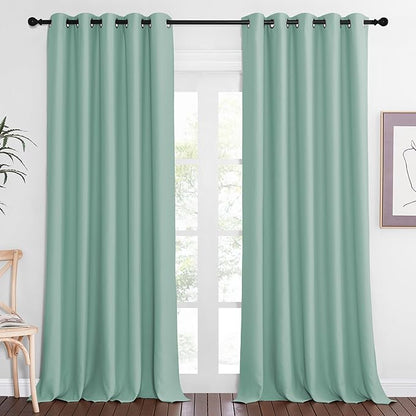 NICETOWN Blackout Curtains 84 Inch Length, Thermal Insulated Curtains for Bedroom Grommet Energy Saving Room Darkening Drapes for Living Room Window, 1 Panel, Aqua Blue, 66" W x 102" L
