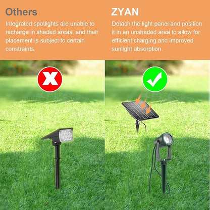 Zyan Solar Color Changing RGB Spotlights with Remote, Separate Monocrystalline Panels & USB-C Powered 18000mAh Auto On Off, Outdoor IP65 Waterproof, for Patio Yard Garden Pathway (12 Pack)