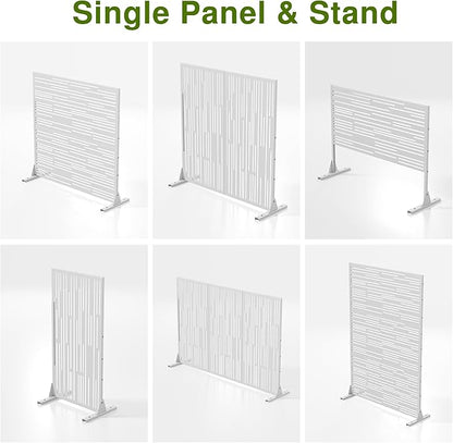 Casaphoria 72" H x 35" W Metal Outdoor Privacy Screen, Freestanding Decorative Divider for Patio, Deck, Balcony, and Garden with Stable Base, White-Godfre