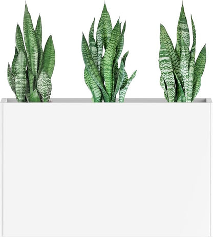 Heavy-Duty Galvanized Steel Planter with Removable Insert Shelf & 4 Drainage Holes - 32x12x24 Inches Large Size Outdoor/Indoor Garden Pot, White