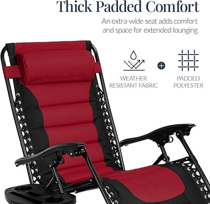 Best Choice Products Oversized Padded Zero Gravity Chair, Folding Outdoor Patio Recliner, XL Anti Gravity Lounger for Backyard w/Headrest, Cup Holder, Side Tray, Polyester Mesh - Burgundy