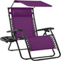 Best Choice Products 30” Wide Folding Zero Gravity Outdoor Recliner Patio Lounge Chair w/Adjustable Canopy Shade, Headrest, Side Accessory Tray - Amethyst Purple