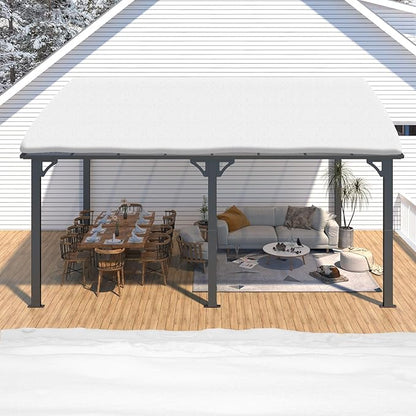 AECOJOY 16' x 12' Gazebo Outdoor Pergola for Patio, 12x16 Large Wall-Mounted Hard Top Lean to Metal Gazebo Shelter Pergolas and Gazebos Clearance with Patio Roof, Heavy Duty Awnings for Decks