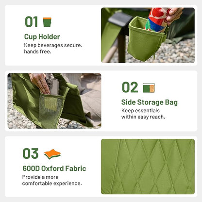 TIMBER RIDGE Hammock Camping Chair with Adjustable Backrest, Heavy Duty Folding Hammock Chair Supports 300lbs, Portable Hammock Chair for Camping, Travelling and Patio, Green