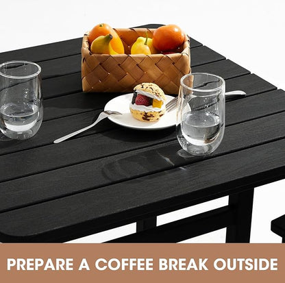 SERWALL 4 Pieces Outdoor Patio Bar Set with 9ft Umbrella, Outdoor HDPE Barstool and Table Furniture Set with Patio Umbrella, Black