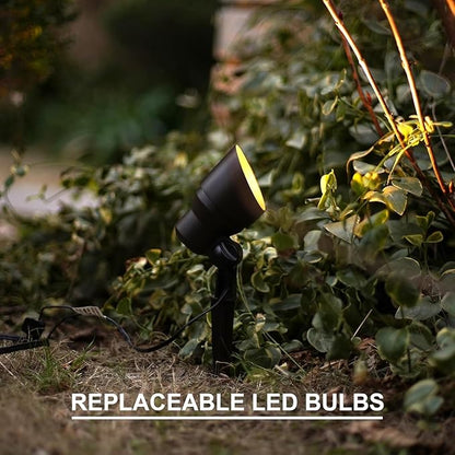 GOODSMANN Landscape Lighting 2PK Low Voltage Landscape Flood Lights 3W LED 200 Lumen Outdoor Spotlight 3000K Warm White Replaceable LED Bulbs Outside Hardwired Lighting with Metal Stakes