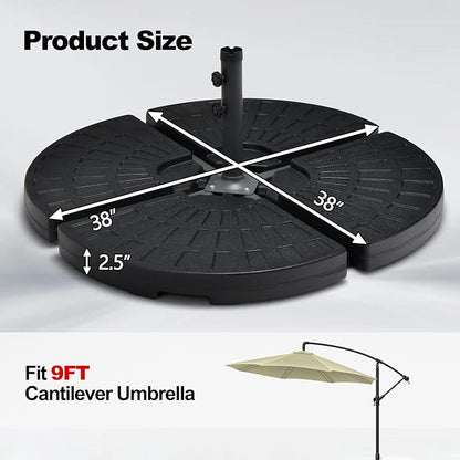 Tangkula 4 Pieces 185lbs Cantilever Offset Patio Umbrella Base, Water & Sand Filled Heavy Duty Outdoor Umbrella Stand, Fan-Shaped Umbrella Base Weights Plate Set with Easy to Fill Spouts