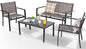 Shintenchi 4 Pieces Patio Furniture Set All Weather Textile Fabric Outdoor Conversation Set, with Glass Coffee Table, Loveseat, 2 Single Chairs for Home, Garden, Lawn, Porch（Light Brown）