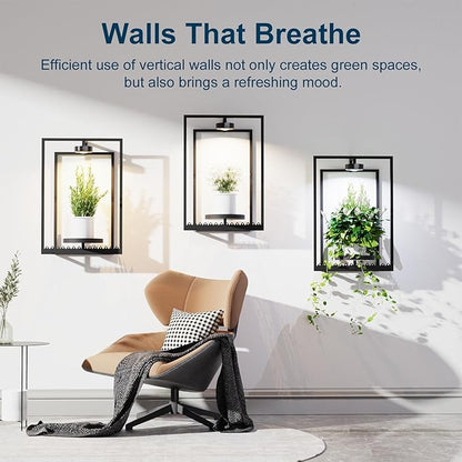 Shineled Wall Plant Holder, Indoor Plants Holders with Remote Grow Lights, Plant Shelves Hanging Planters, Framed Plants Holder for Living Room, 2 Pack