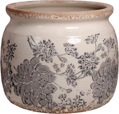 Modern Farmhouse Ceramic Planter for Home Decor, 6.29 Inch Vintage Plant Pot Indoor with Drainage Hole for Succulent Rosemary Plant, Distressed Pottery Vase for Office Balcony Decoration & Gift (Gray)