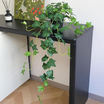 Fake English Ivy Plants in Pots Set of 2 – Realistic Artificial Ivy Greenery for Home Decor, Tabletop, Office, Shelf, Balcony or Bathroom – Lifelike Faux Hanging Vines, No Maintenance Required