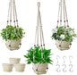 Macrame Plant Hanger with Pot, 3 Set Hanging Planters for Indoor Plants, Handmade Cotton Rope Boho Home Decor, Idea Gift for Anyone, Includes Plant Holders, Pots, Plates and Hooks (Ivory)