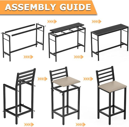 Outdoor Patio Bar Set 3 Piece,50" Rectangular Counter Height High Top Bar Tables, 2 Cushioned 41" Bar Stools, Metal Bar Table and Chairs Set for Poolside, Balcony, Backyard, Porch