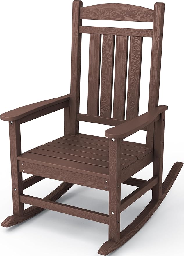 Rocking Chair for Patio, HDPE Plastic, Coffee Brown, 350 lb Capacity