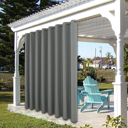 BONZER Outdoor Curtains for Patio Waterproof Thick Privacy Wide Grommet Light Filtering Outside Curtains for Porch Pergola Gazebo Deck, 1 Panel, 110W x 84L inch, Grey