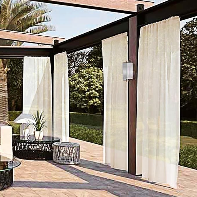 SpaceDresser Waterproof Outdoor Sheer Curtains for Patio - 4 Panels Rod Pocket Indoor Voile Sheer Curtain for Living Room,52W x 108L inch, Ivory